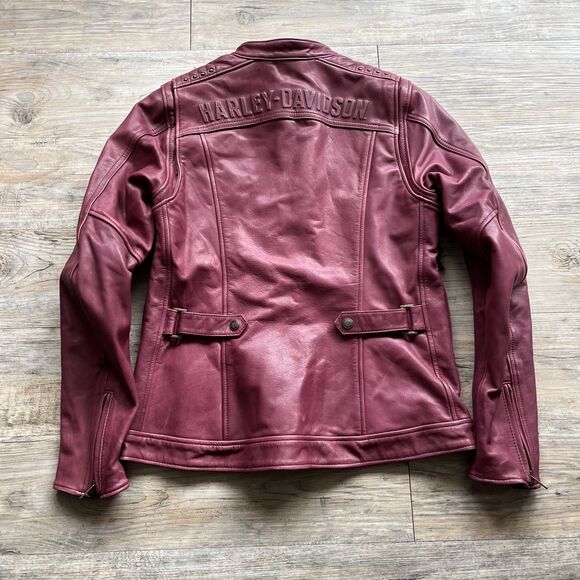 Harley Davidson Leather Jacket Women's Small Red Purple Electra Mandarin Studded - Picture 1 of 13